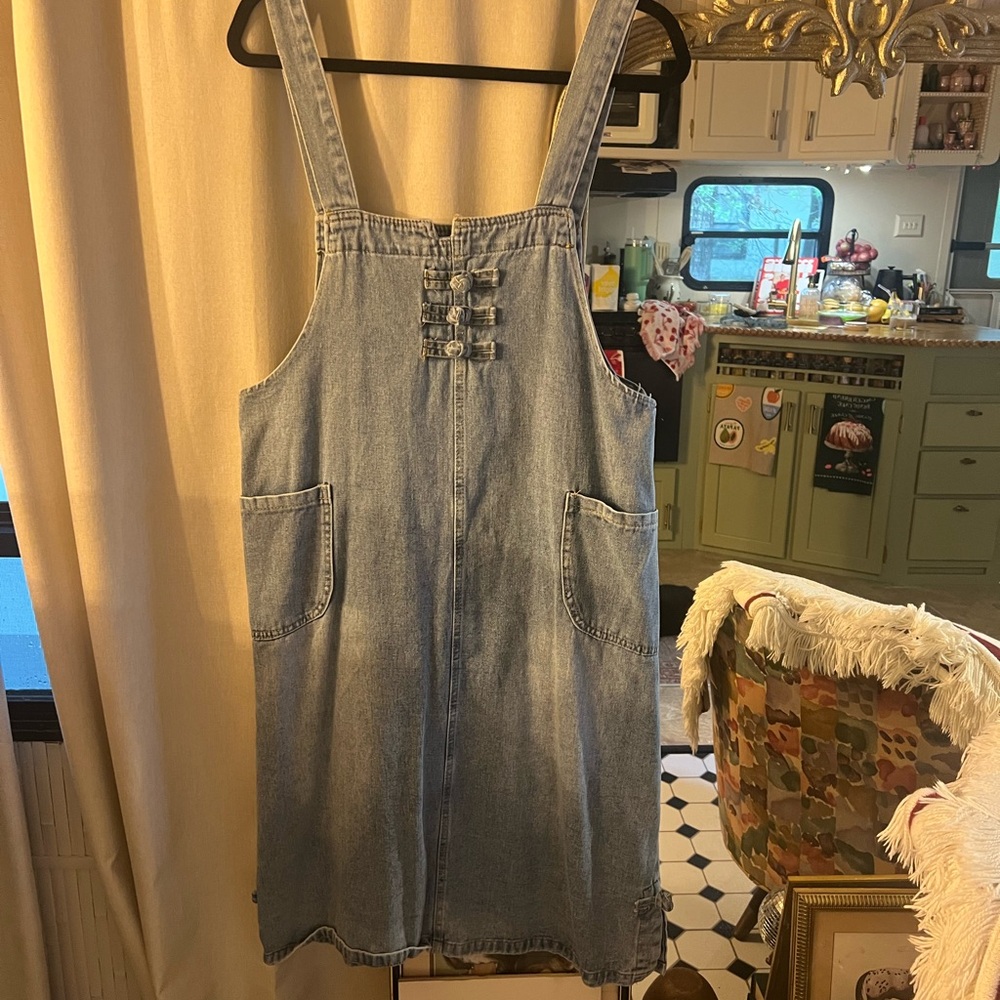 Denim Overall Dress with Pockets